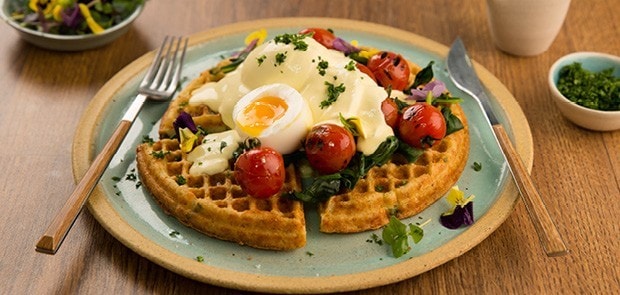 Cauliflower Waffle with Wilted Baby Spinach