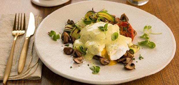 Portabella Mushrooms, Eggs Benedict With Pesto Hollandaise