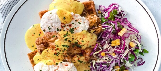 chicken waffles with hollandaise chicken waffles with hollandaise