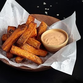 Baked Sweet Potato Fries & Home-made Chipotle Mayo Baked Sweet Potato Fries & Home-made Chipotle Mayo
