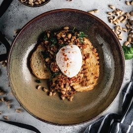 Braised Cow Peas on Toast and Poached Egg Braised Cow Peas on Toast and Poached Egg