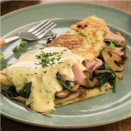 Mushroom and Spinach Omelet with Shaved Ham