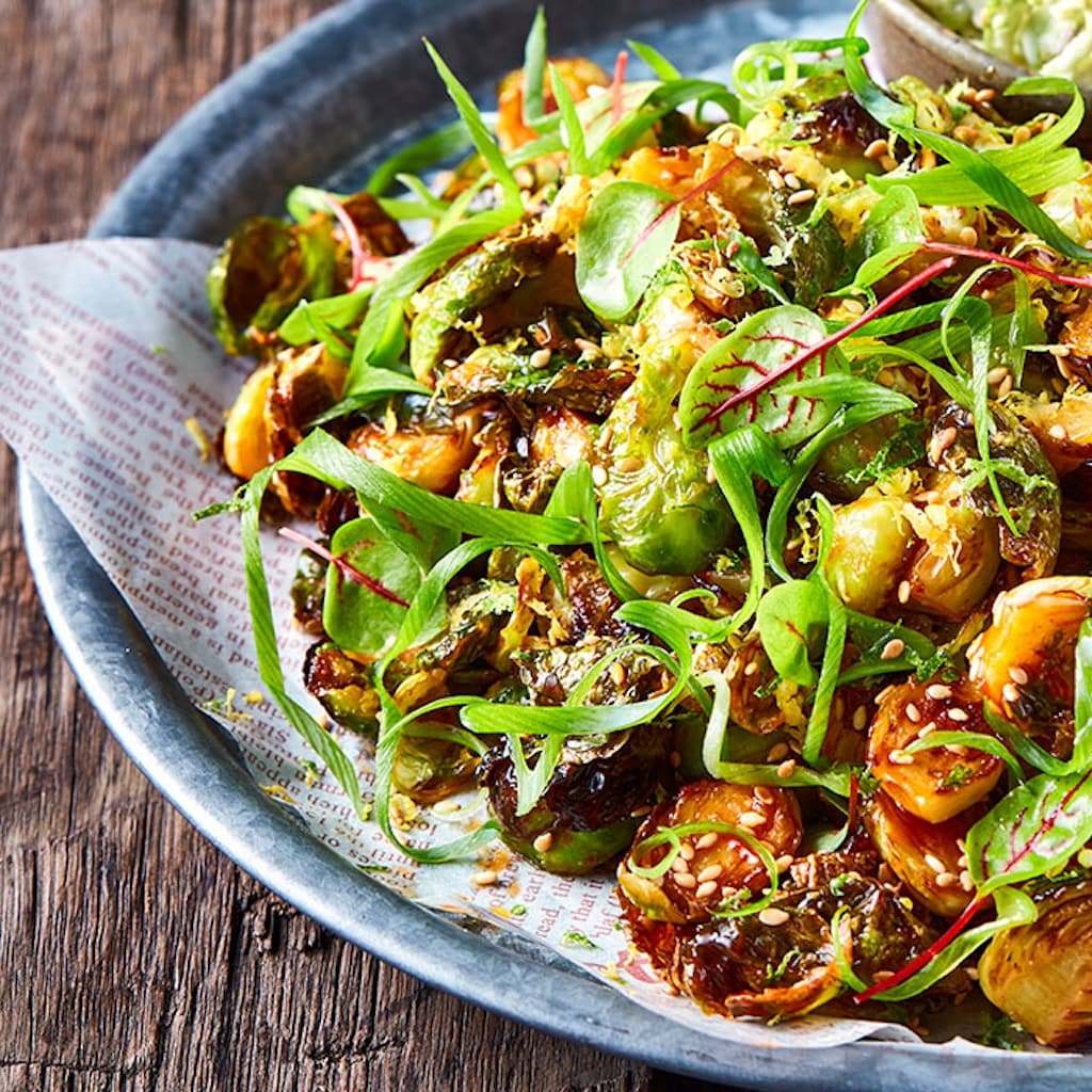 Charred Brussels Sprouts with Smoky Gochujang Glaze Charred Brussels Sprouts with Smoky Gochujang Glaze