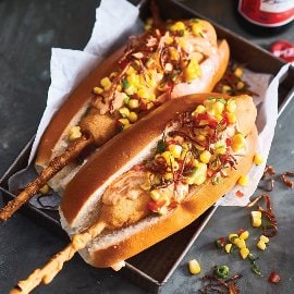Chipotle Corn Dawgs, Salsa and Tobacco Onions Chipotle Corn Dawgs, Salsa and Tobacco Onions