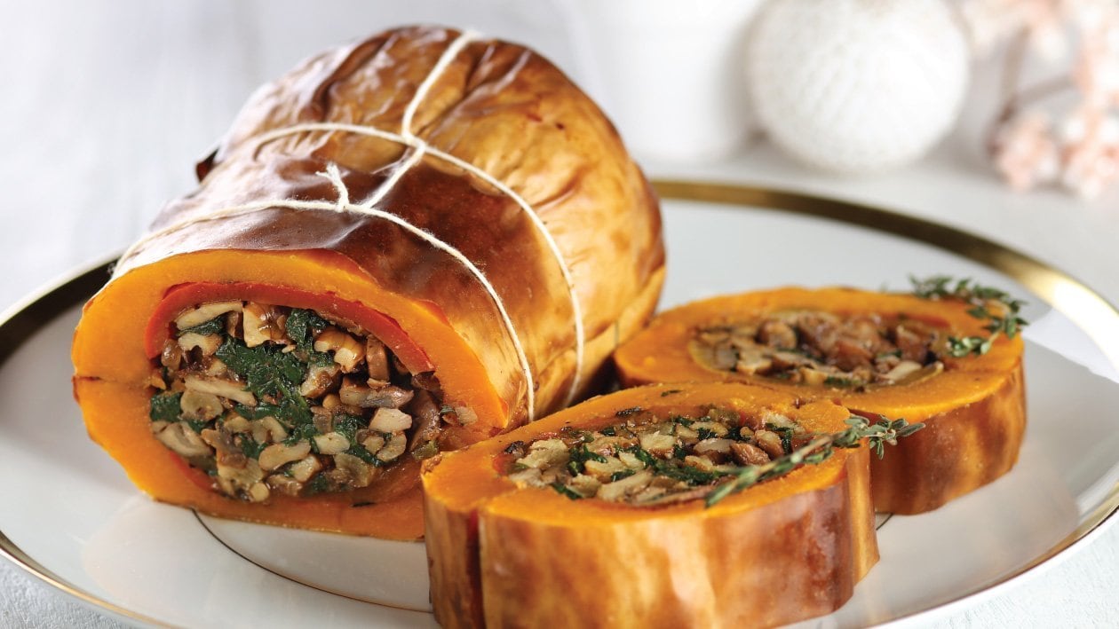Stuffed and Roasted Butternut with Red Feta Cream